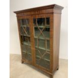 Edwardian style mahogany veneered glazed display cabinet with moulded cornice W:124cm x D:48cm x H: