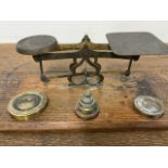 A vintage set of postal scale with weights W:23cm x D:12.5cm x H:10cm