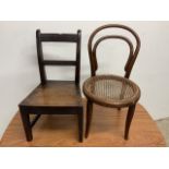 An oak childâ€™s chair together with a childâ€™s rattan chair W:33cm x D:30cm x H:58cm W:33cm x D: