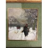 Luigi Loir. (French 1845-1916). Snowy street scene. Signed Loir Luigi bottom right. Gouache and