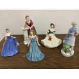 Three Royal Doulton figurines, one royal Worcester lady and a special edition figurine for
