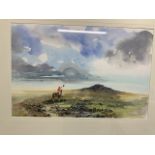 John Christian watercolour of a huntsman and horse 'He's away' W:51.5cm x D:cm x H:34cm