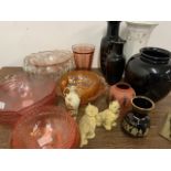 Carnival glass, glass vase pottery etc