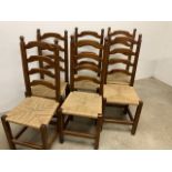 Set of six pine rattan ladder back chairs