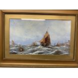 Marine oil on board 'stormy seas' in gilt glazed frame together with one other by the same hand