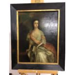 18th century Continental school, oil on stretched canvasof a seated lady, unsigned with paper label