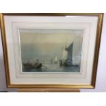 SAMUEL OWEN (1768-1857)Attr. Watercolour of Sailing ships in calm sea. In glazed gilt frame.