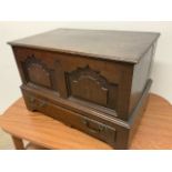 Small oak coffer- bible box with drawer W:63cm x D:39cm x H:42cm