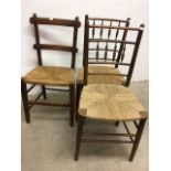 Three rattan chairs W:42cm x D:40cm x H:84cm