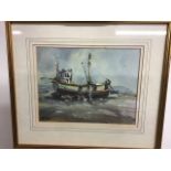 Peter Toms (1940-present). The refit. Water colour in glazed frame, signed bottom left. Framed: 32cm