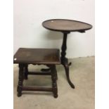 A mahogany tripod table and a coffin stool W:55cm x D:55cm x H:70cm