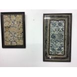 Two Oriental silk panels in glazed frames. Largest 64cm. X 37cm