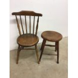 An arts and crafts chair and oak stool W:38cm x D:38cm x H:87cm