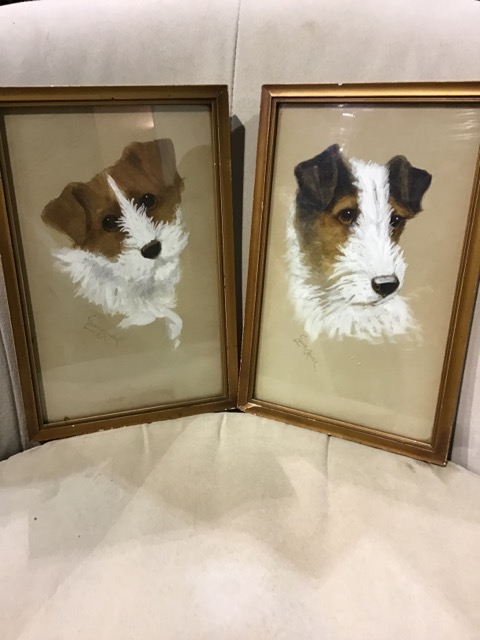 G.Louis Grover(fl 1917). Two original gauche on paper in glazed frames of terriers. Each 26cm x