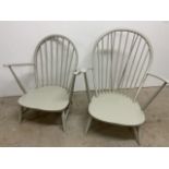 Two painted Ercol style easy chairs W:76cm x D:70cm x H:94cm