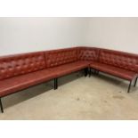 Three faux leather button back benches and a corner section. Benches each W:123cm x D:57cm x H:89cm