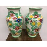 A pair of large Italian majolica style baluster shaped vases. W:cm x D:cm x H:37cm