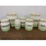 A set of vintage 1940â€™s Kleen kitchenware storage jars W:15cm x D:15cm x H:18cm W:10cm x D:10cm