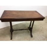 Mahogany swivel top card table on turned legs and castors W:99cm x D:50cm x H:74cm. Extended. W:99cm