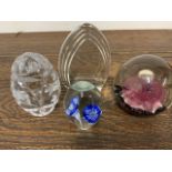 Four glass paperweights inc Murano a signed paperweight and 2 others