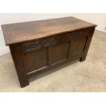 An early 19th century oak coffer. W:100cm x D:46cm x H:54cm