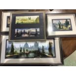 Four framed modern prints of Prague.