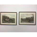 Two framed etching prints of hunt scenes. W:52cm x D:cm x H:40cm