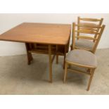 A drop flap dining table with two dining chairs W:120cm x D:80cm x H:75cm W:21cm x D:80cm x H:75cm