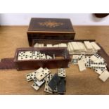 Dominoes and draughts, draughts in inlaid box.