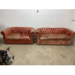 A three seater and a two seater Chesterfield sofas in Oxblood red. Three Seater: W:200cm x D:89cm