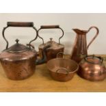 Copper water jugs and kettles etc