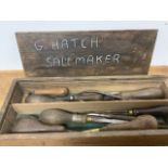 A box of sailmakers tools. W:36.2cm x D:14cm x H:6cm