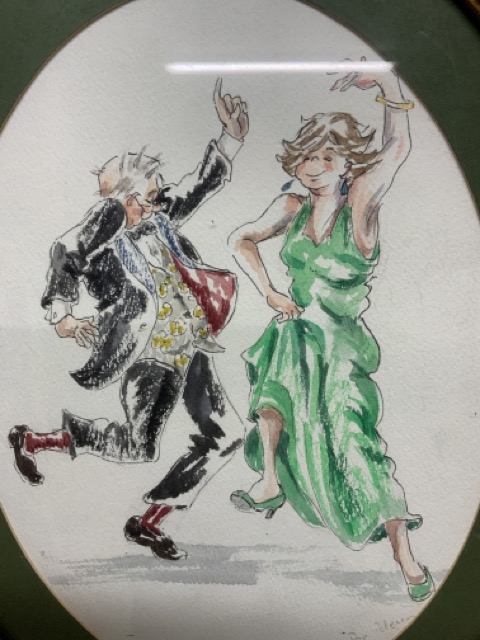 Two pen and watercolour illustrations of dancers W:17cm x D:cm x H:34cm - Image 3 of 3