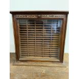 A 19th century glazed haberdashery cabinet. Cashs woven double letters W:48cm x D:17cm x