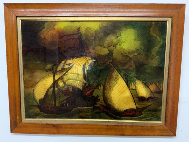 An reproduction marine pint in wood and gilt frame W:48cm x D:cm x H:34cm