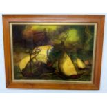 An reproduction marine pint in wood and gilt frame W:48cm x D:cm x H:34cm