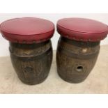 Two pub stools made from used barrels. W:37cm x D:37cm x H:51cm