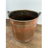 English 19th century copper riveted coal bucket. W:35cm x D:35cm x H:30cm