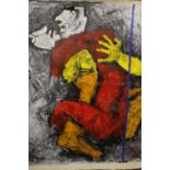 Maqbool Fida Husain (Indian,1913-2011). Attributed. Mithuna. Oil on Canvas. Unframed 90cm x 83cm.