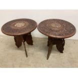 A near pair of Anglo-Indian carved and inlaid occasional tables W:38cm x D:38cm x H:38cm