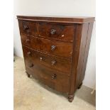 A mahogany bow front chest of drawers. W:116cm x D:52cm x H:127cm