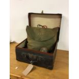 A small trunk by A.W.Dear, London stamped E.M.Pwith militaries items inside. To include English
