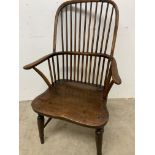 English antique 19th century Windsor stick back arm chair. W:49cm x D:37cm x H:95cm