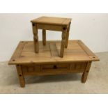A modern pine coffee table and an occasional table W:100cm x D:60cm x H:45cm W:38cm x D:34cm x H: