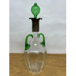 An Deco green and clear glass decanter with silver collar and green glass stopper W:12cm x D:11cm