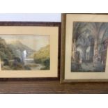G.COLVILLE watercolour interior of cathedral at Lyon also with another watercolour. W:27cm x D:cm