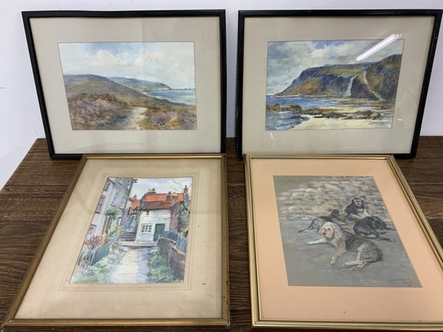 Four original artworks, 2 coastal watercolours by J.W.Walmsley and another and a pastel of the