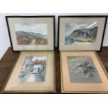 Four original artworks, 2 coastal watercolours by J.W.Walmsley and another and a pastel of the