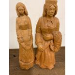 Two wooden figure carved from silver birch W:11cm x D:10cm x H:37cm