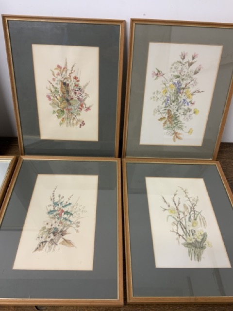 Four original botanical studies together with a Keith Cast print â€œfrom west bayâ€ and a mirror. - Image 2 of 2